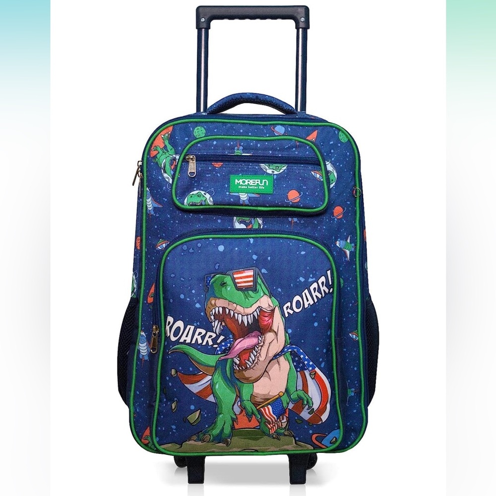 18 Inch Dinosaur Kids Travel Bag Rolling Luggage,Toddler Child Suitcase for Boys